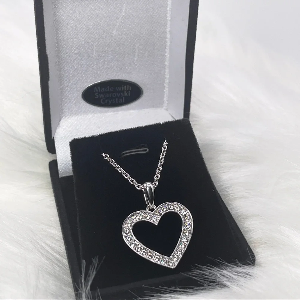 Brilliant Love Swarovski Crystal Open Heart Pendant Necklace